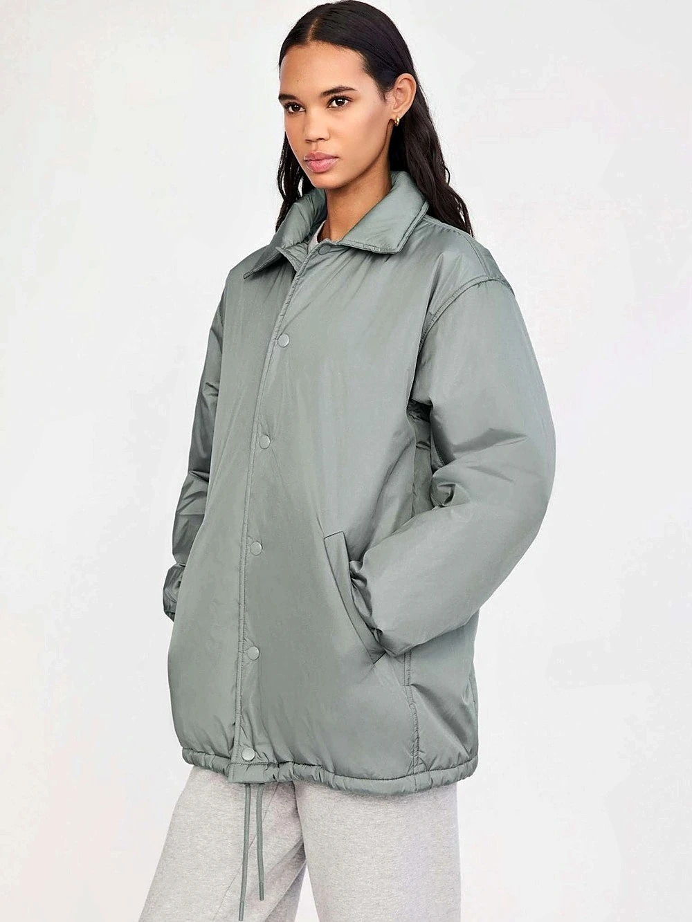 ARITZIA TNA Coaches Jacket | Misty Sage Grey Sz 2 MEDIUM Down Oversize Puffer